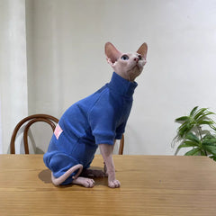 Fleece Cat Jumpsuit Warm 4 Legged Sphynx Devon Rex Pet Sweater