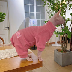 Fleece Cat Jumpsuit Warm 4 Legged Sphynx Devon Rex Pet Sweater