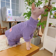 Fleece Cat Jumpsuit Warm 4 Legged Sphynx Devon Rex Pet Sweater