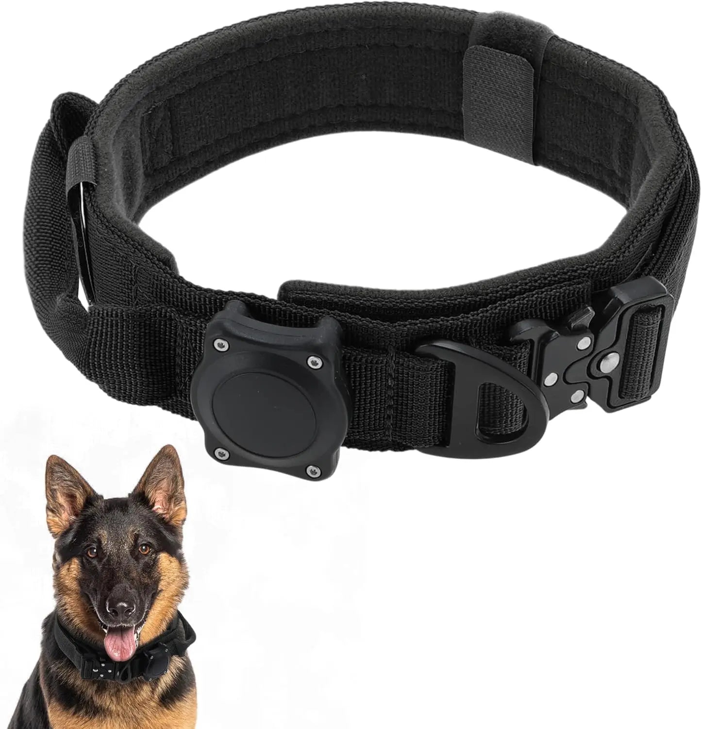 Waterproof Tactical Dog Collar Handle Zinc Buckle AirTag Compatible Medium Large