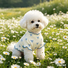 Pet Dog Cat Sweater Knit Allover Print Pink Bow Tie Clothes