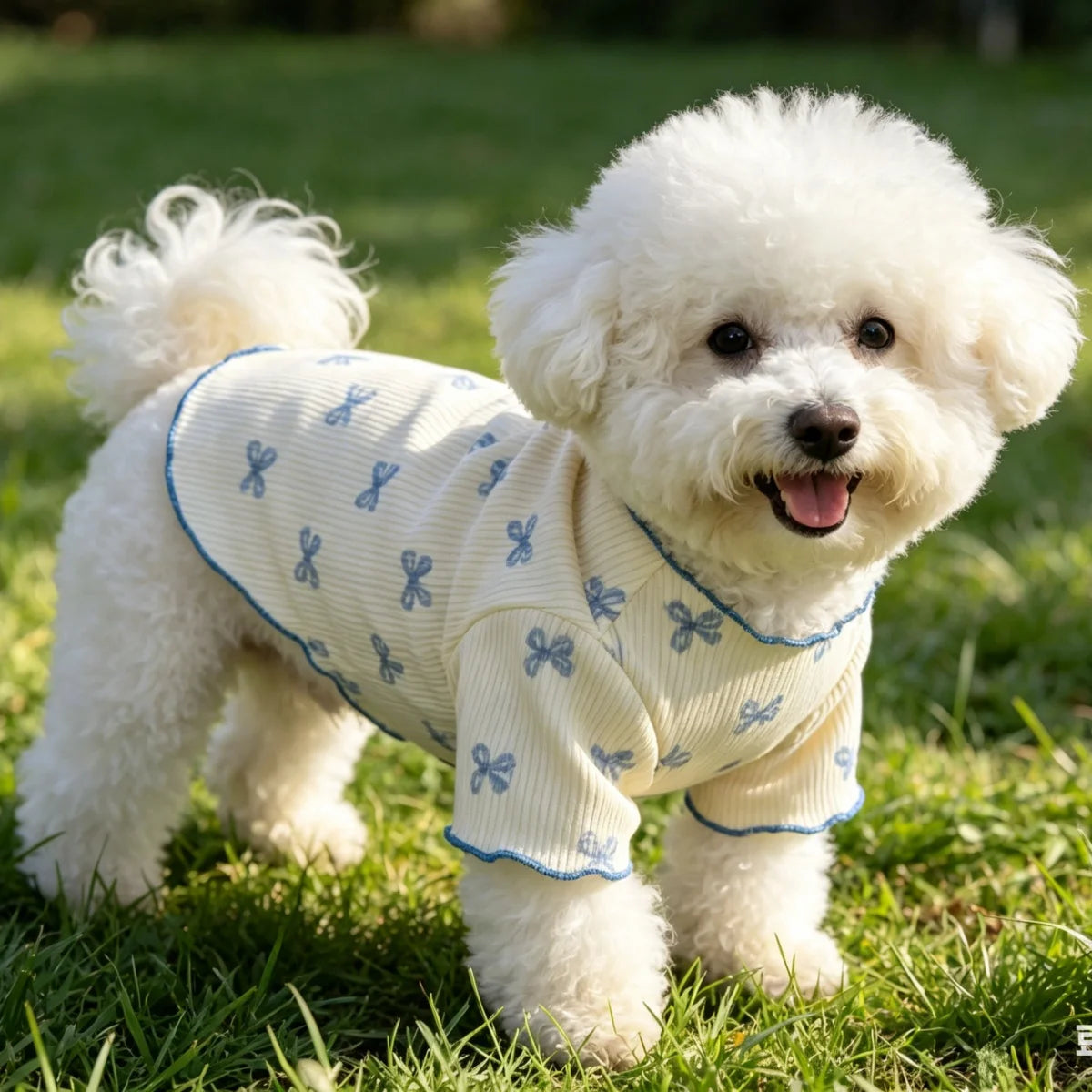 Pet Dog Cat Sweater Knit Allover Print Pink Bow Tie Clothes