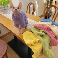 Fleece Cat Jumpsuit Warm 4 Legged Sphynx Devon Rex Pet Sweater