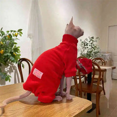 Fleece Cat Jumpsuit Warm 4 Legged Sphynx Devon Rex Pet Sweater