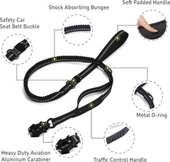 Reflective Shock Absorbing Bungee Dog Leash Car Seatbelt Heavy Duty No Pull