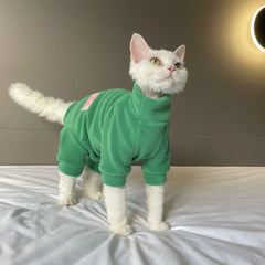 Fleece Cat Jumpsuit Warm 4 Legged Sphynx Devon Rex Pet Sweater