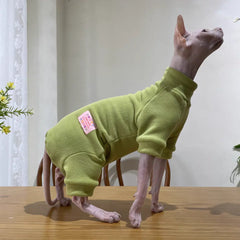Fleece Cat Jumpsuit Warm 4 Legged Sphynx Devon Rex Pet Sweater