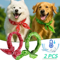 2pcs Dog Cooling Bandana Breathable Reusable Neck Wrap Summer Outdoor Scarf