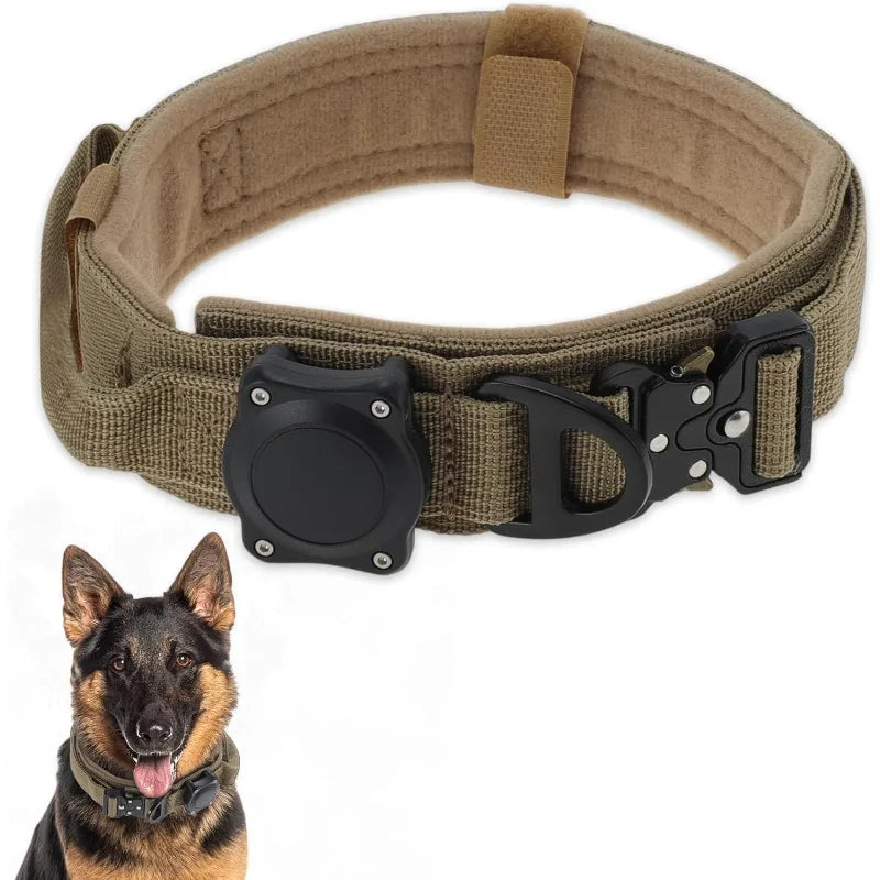 Waterproof Tactical Dog Collar Handle Zinc Buckle AirTag Compatible Medium Large