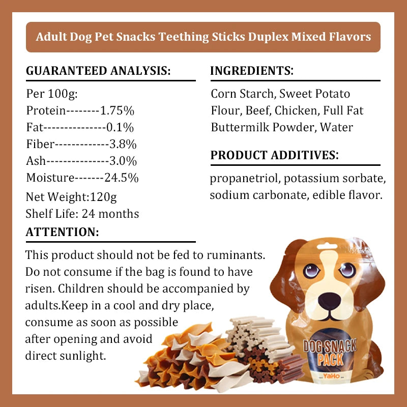 Dog Teething Sticks Mixed Flavor Dental Chews Training Reward Treats 120g