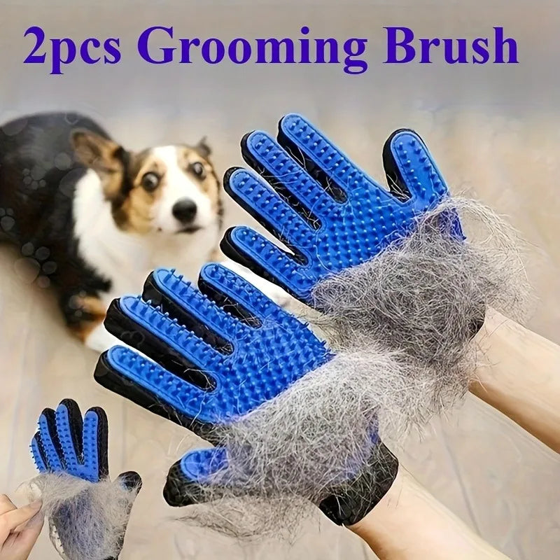 2 In 1 Pet Grooming Gloves Silicone Deshedding Massage Brush Set