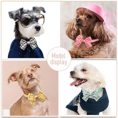10pcs Adjustable Plaid Dog Bow Tie Set Handmade Pet Grooming Accessories