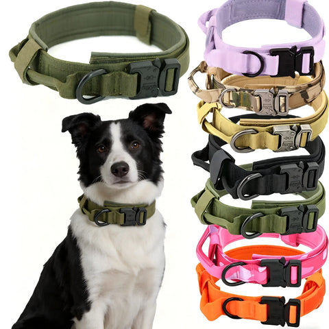 Adjustable Tactical Dog Collar Nylon Heavy Duty Metal Buckle Training Medium Large