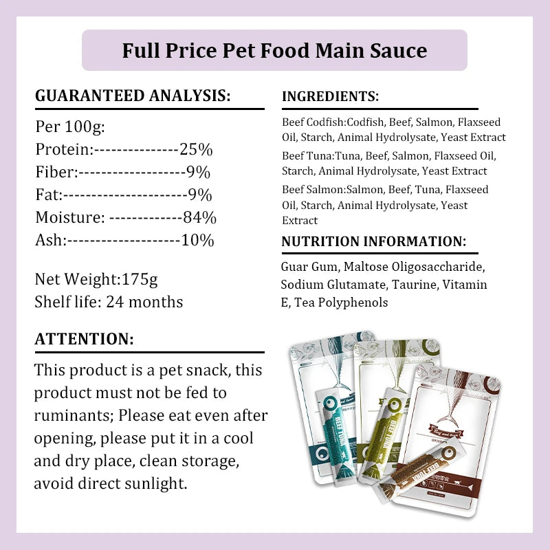 Cat Wet Food Strips Tuna Cod Beef Protein Snack Pouches Daily