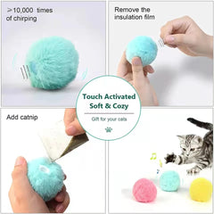 Smart Interactive Cat Ball Plush Electric Catnip Touch Squeaky Toy Training