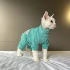 Fleece Cat Jumpsuit Warm 4 Legged Sphynx Devon Rex Pet Sweater