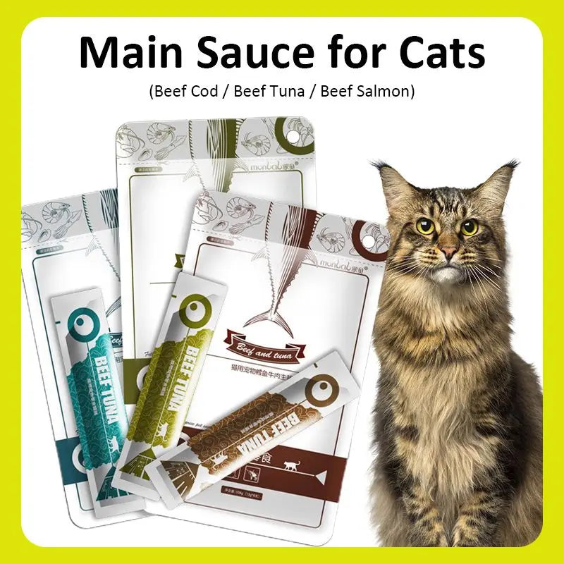 Cat Wet Food Strips Tuna Cod Beef Protein Snack Pouches Daily