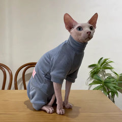 Fleece Cat Jumpsuit Warm 4 Legged Sphynx Devon Rex Pet Sweater