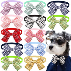 10pcs Adjustable Plaid Dog Bow Tie Set Handmade Pet Grooming Accessories