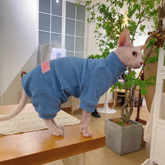 Fleece Cat Jumpsuit Warm 4 Legged Sphynx Devon Rex Pet Sweater
