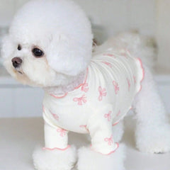Pet Dog Cat Sweater Knit Allover Print Pink Bow Tie Clothes