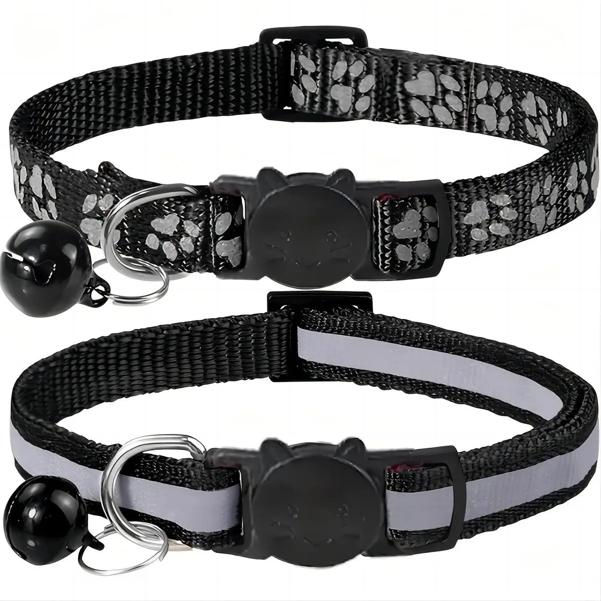 2pcs Reflective Cat Dog Collar Anti Lost Safety Adjustable Night Collar Set