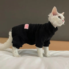 Fleece Cat Jumpsuit Warm 4 Legged Sphynx Devon Rex Pet Sweater