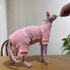 Fleece Cat Jumpsuit Warm 4 Legged Sphynx Devon Rex Pet Sweater