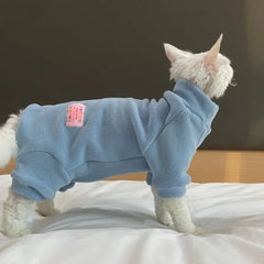 Fleece Cat Jumpsuit Warm 4 Legged Sphynx Devon Rex Pet Sweater