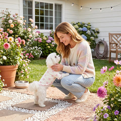 Pet Dog Cat Sweater Knit Allover Print Pink Bow Tie Clothes