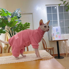 Fleece Cat Jumpsuit Warm 4 Legged Sphynx Devon Rex Pet Sweater