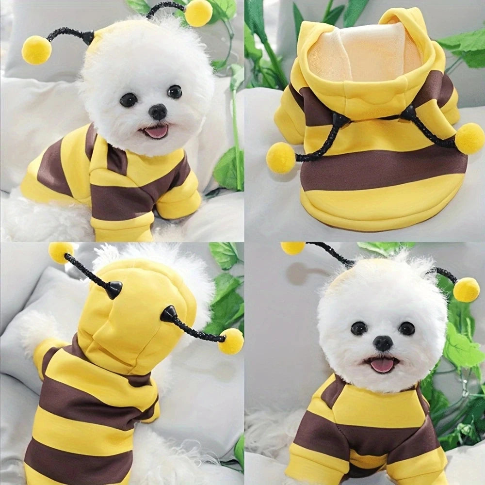 Cute Bee Costume Pet Hoodie Warm Dog Cat Sweater Cosplay Outfit